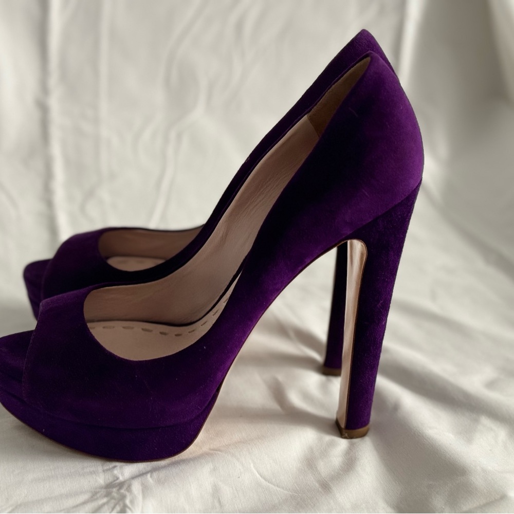 Miu Miu SZ 40 purple suede peep toe 5 in heel - Picture 7 of 16